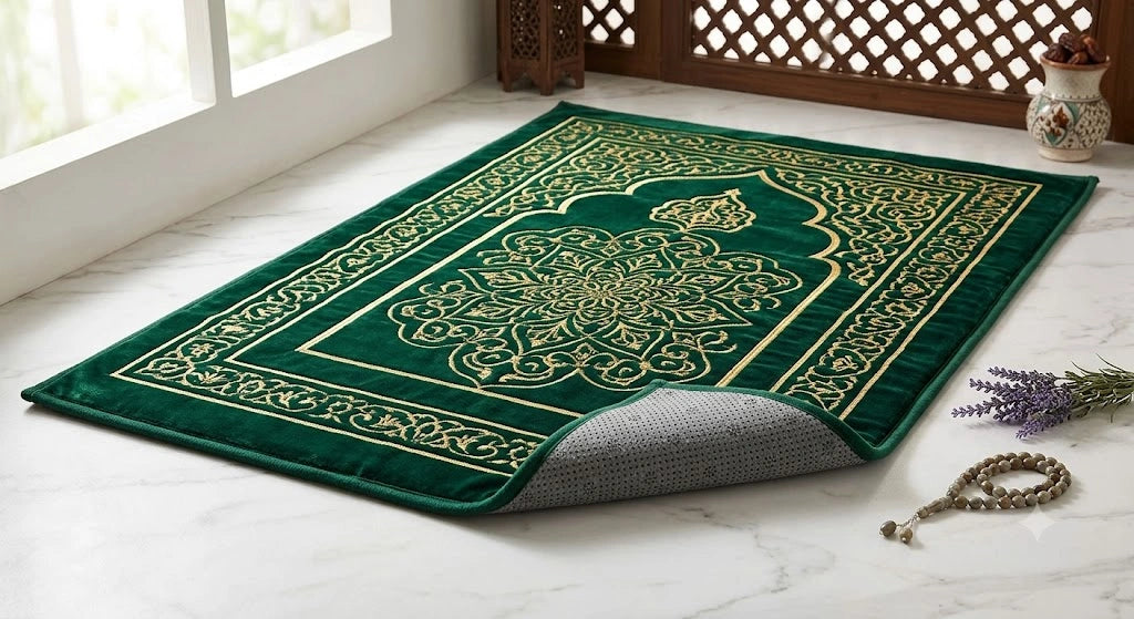 Luxury Velvet Prayer Mat – Memory Foam Padded Anti-Slip UAE KSA